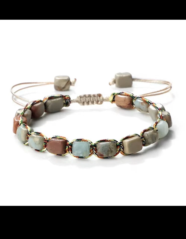 Natural Gemstone Sea Sediment Jasper Beaded Bracelet, Quartz Beaded Bracelet - Image 1 of 1