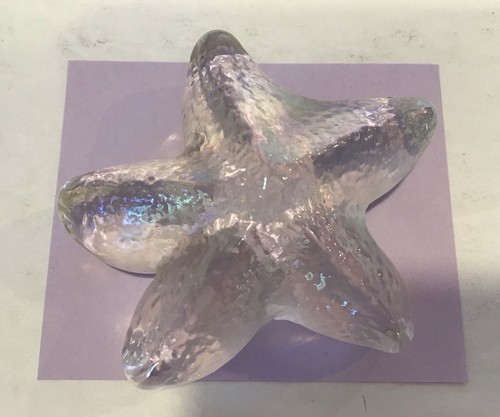 Robert Held Art Glass Starfish Paperweight Clear Iridescent Signed RHAG