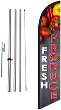 Fresh Produce Farmers Market Advertising Feather Banner Swooper Flag Sign...