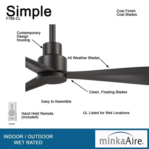 Minka Aire Simple 44"  - Coal 3-Blade Remote Control - Picture 7 of 7