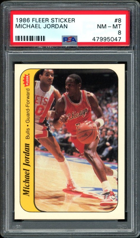 1986-87 FLEER #8 MICHAEL JORDAN CHICAGO BULLS HoF ROOKIE RC STICKER NM-MT PSA 8