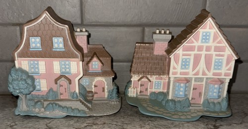 Vintage 1995 Burwood Country Cottage House Wall Hanging Plaque Decor Set 2 Lot