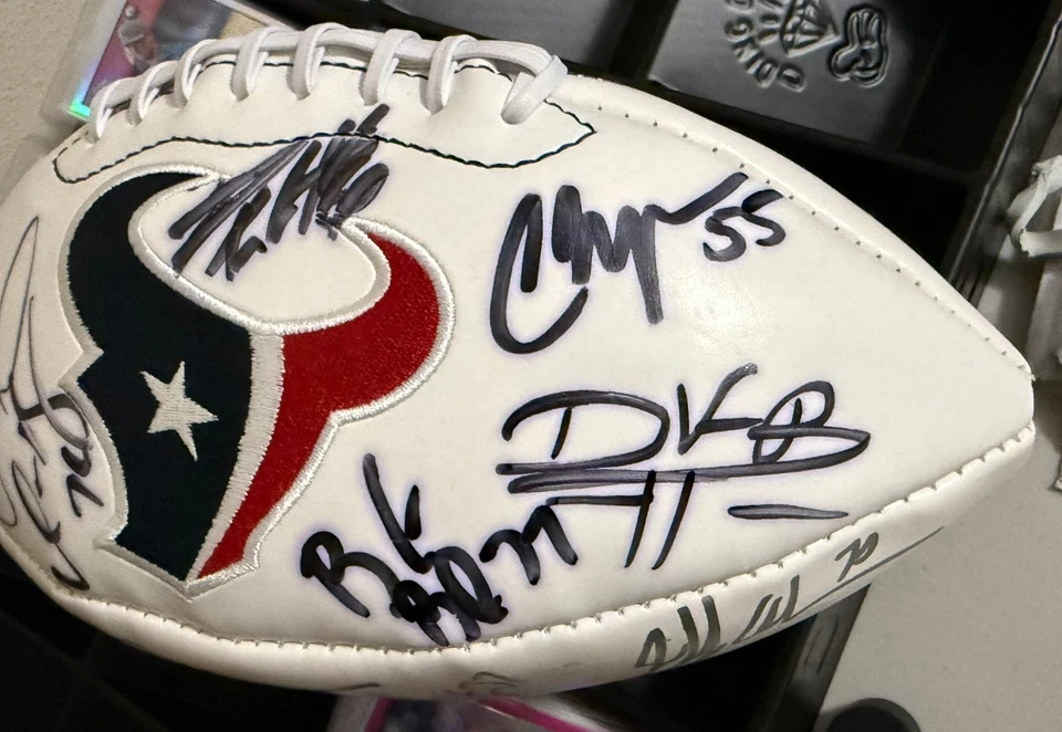 Saludo de fútbol americano autografiado de los Houston Texans al servicio/apreciación militar Foto 3 de 4