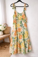 Heyson 3X Plus Size Tropical Leaf Midi Dress Tie Shoulder Sleeveless Boho Summer