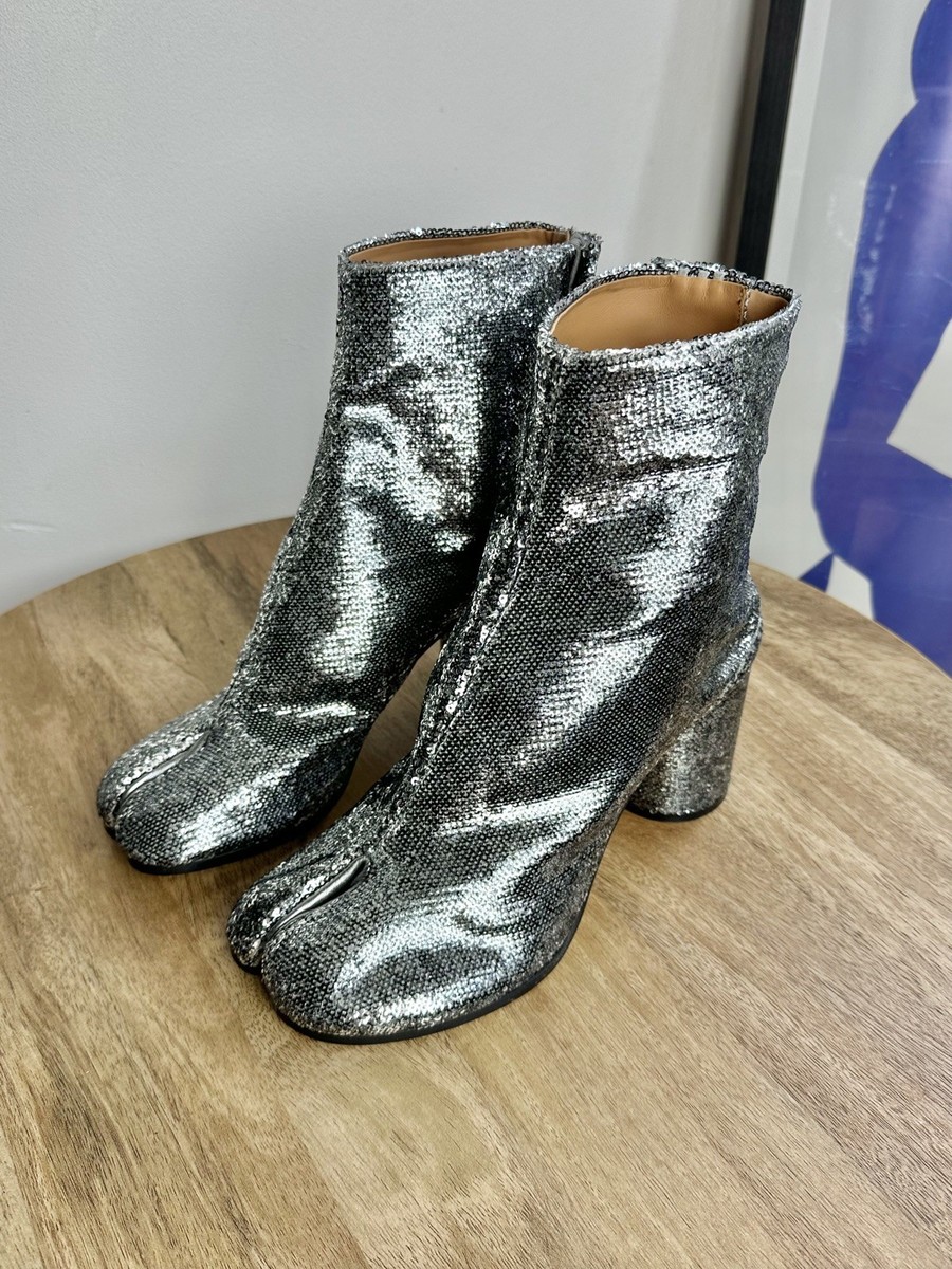 Margiela Tabi Boots Maison Margiela Paillettes Ankle Boots Silver