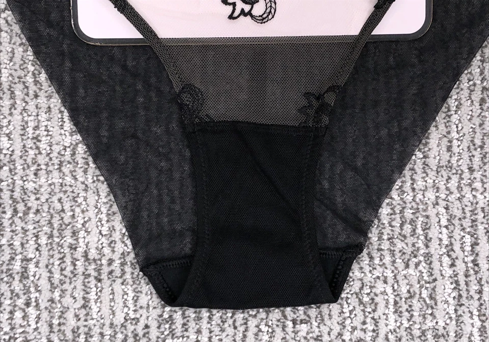 Victoria's Secret Muy Sexy Nuevo con Etiquetas Mediano Negro Tirantes Tanga Bikini Panty Transparente Foto 4 de 4
