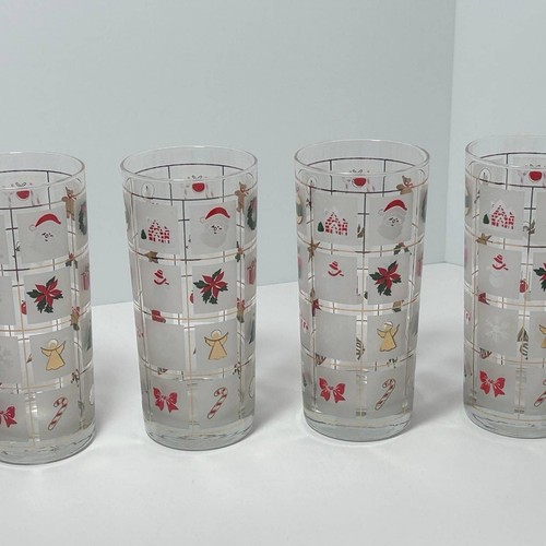MCM Christmas Glasses Iced Tea Cups Culver Encounters Noel A34 Acrylic New 1980s