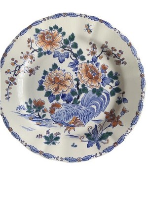 Gien France Faience Coq et Pivoines 10'' Plate Chicken + Peonies Crazed