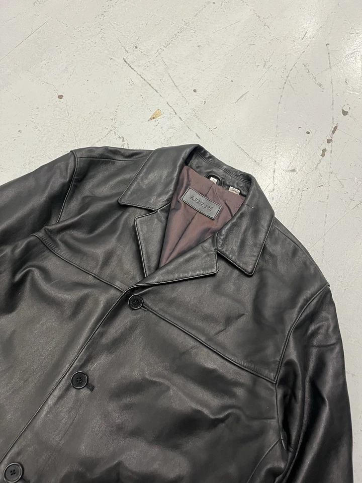 Chaqueta de cuero suave negra genuina Alfani para hombre XL 4 botones Y2K Foto 3 de 4