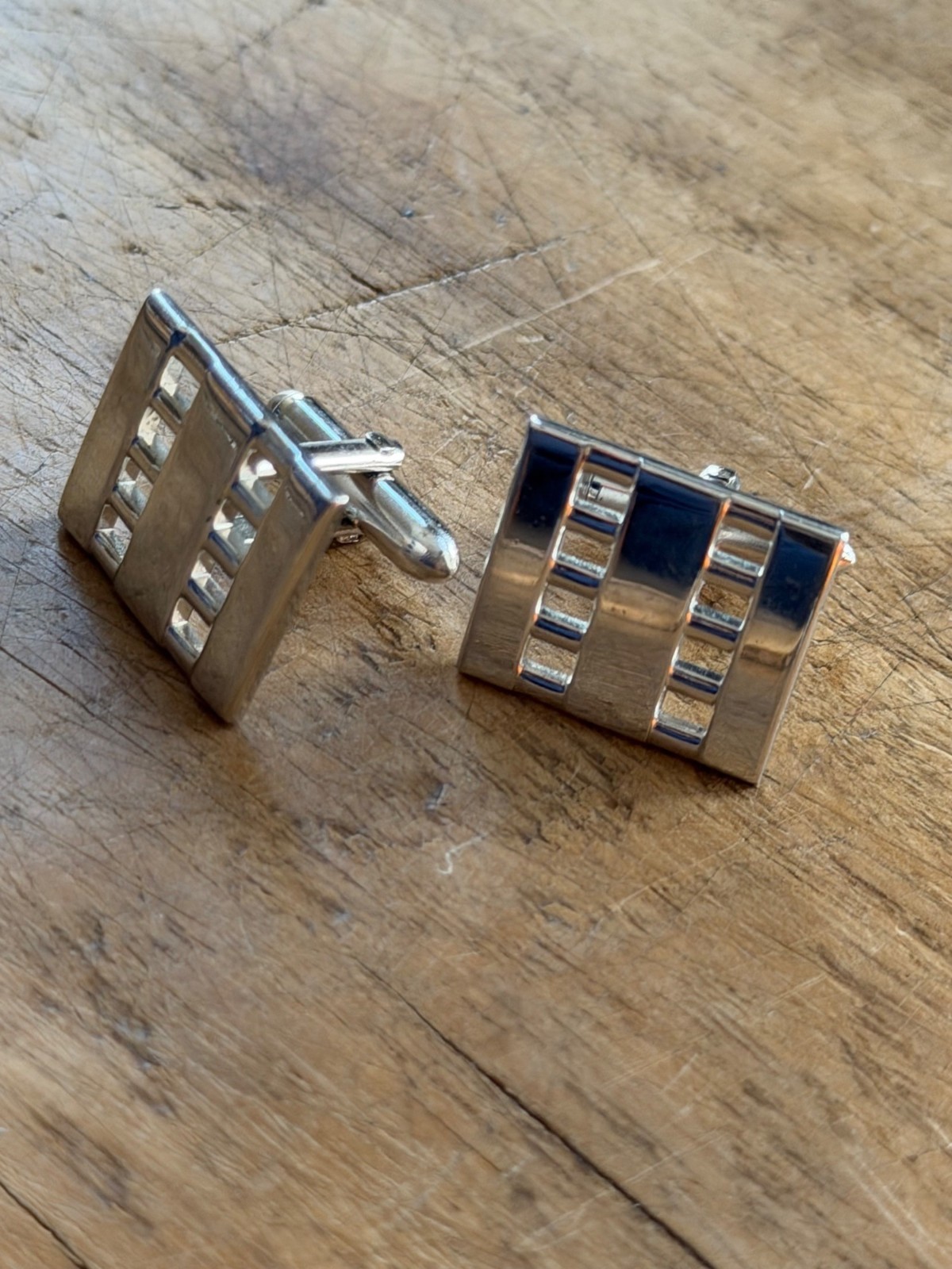 Silver-Toned Rectangular Cufflinks With Textured … - image 7