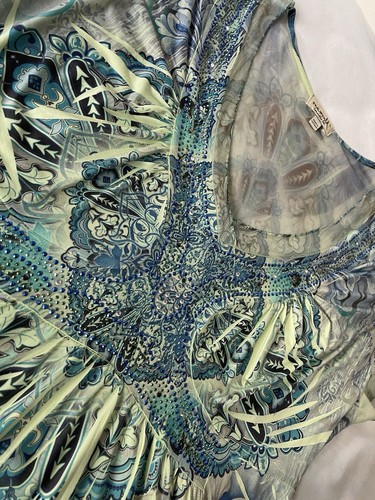 One World Y2K Green Fairy Cap Sleeve Mesh Sheer Back Hippie Whimsy Boho Top - Picture 4 of 23