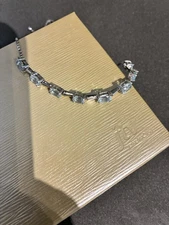 JTV NATURAL BLUE AQUAMARINE STERLING SILVER BOLO ADJUSTABLE BRACELET FAS 925
