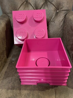 Lego Brick 4 Stud Large Stackable Storage Brick Block Box Pink 10  X 10  X 6 