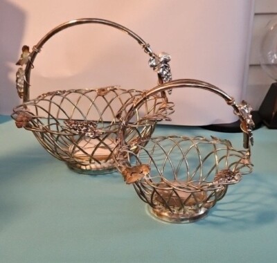 Godinger Silver Baskets with Grape Leaf Motif - Set of Two with Swing Handles