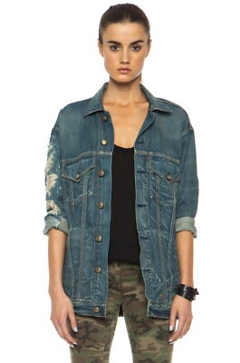 R13 Womens 240052 Casual Denim Trucker Jacket Button Front Selvedge Size X-Small