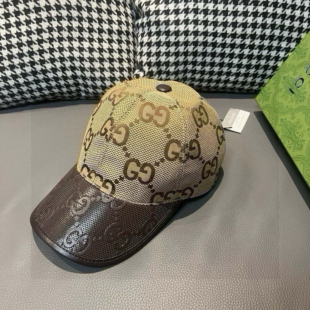 Casquette de baseball décontractée Gucci unisexe lettre réglable cuir marron neuf