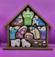 ✝️11" Nativity Scene Christmas Decor Glittery Angel Jesus Sheep Shepherd 