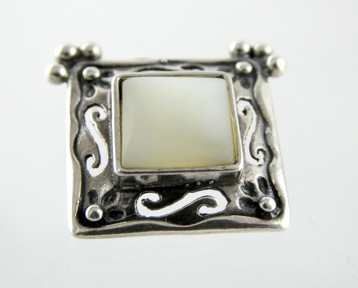 Biti Designer Sterling Silver Mother of Pearl Shell Slide Pendant 925 MOP 2.6g