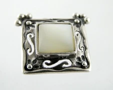 Biti Designer Sterling Silver Mother of Pearl Shell Slide Pendant 925 MOP 2.6g