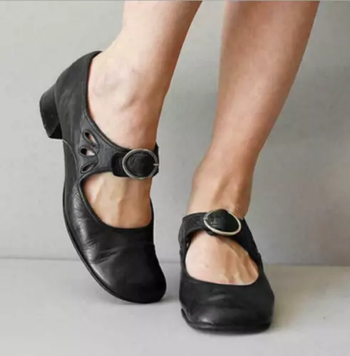 Mujer Mary Jane Zapatos Cuero Plano Lolita Punta Redonda Ballet Colores Tallas - Imagen 11 de 15