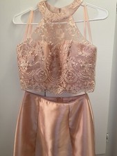 Two piece long prom dress Peach Color