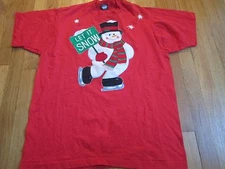 VINTAGE 80's SCREEN STARS BEST SNOWMAN LET IT SNOW CHRISTMAS T-SHIRT SIZE L