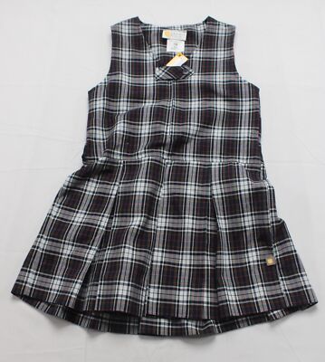 Dennis Girl's Patricia Plaid Print Pleated Shift Dress BE5 Blue Size G6 NWT