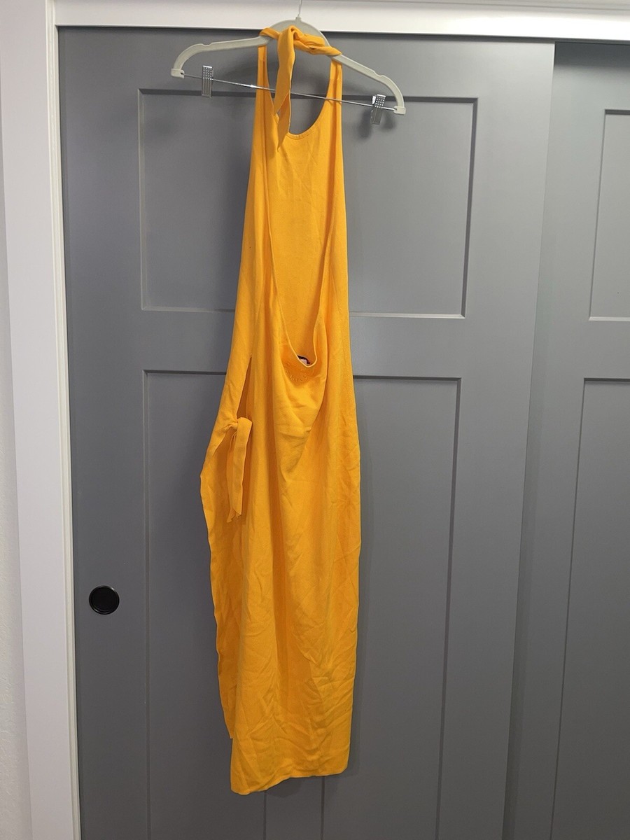 simon miller junjo dress orange Simon Miller Junjo Halter Orange Maxi Dress Tie High Slit Vacation L *flaw