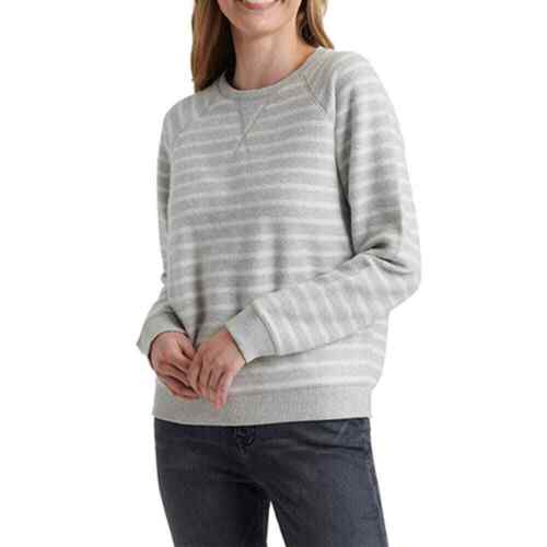 LUCKY BRAND Women's L Brushed Fleece Striped Pullover Sweatshirt Crew Neck - Picture 1 of 7