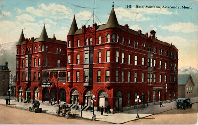 ANACONDA MONTANA 1910s HOTEL MONTANA EXTERIOR VIEW DEER LODGE COUNTY POSTCARD B1