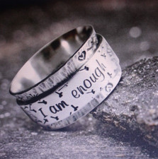 Silvertone Ring I Am Enough Quote Dandelions Flower Inspirational Spiritual Sz 9