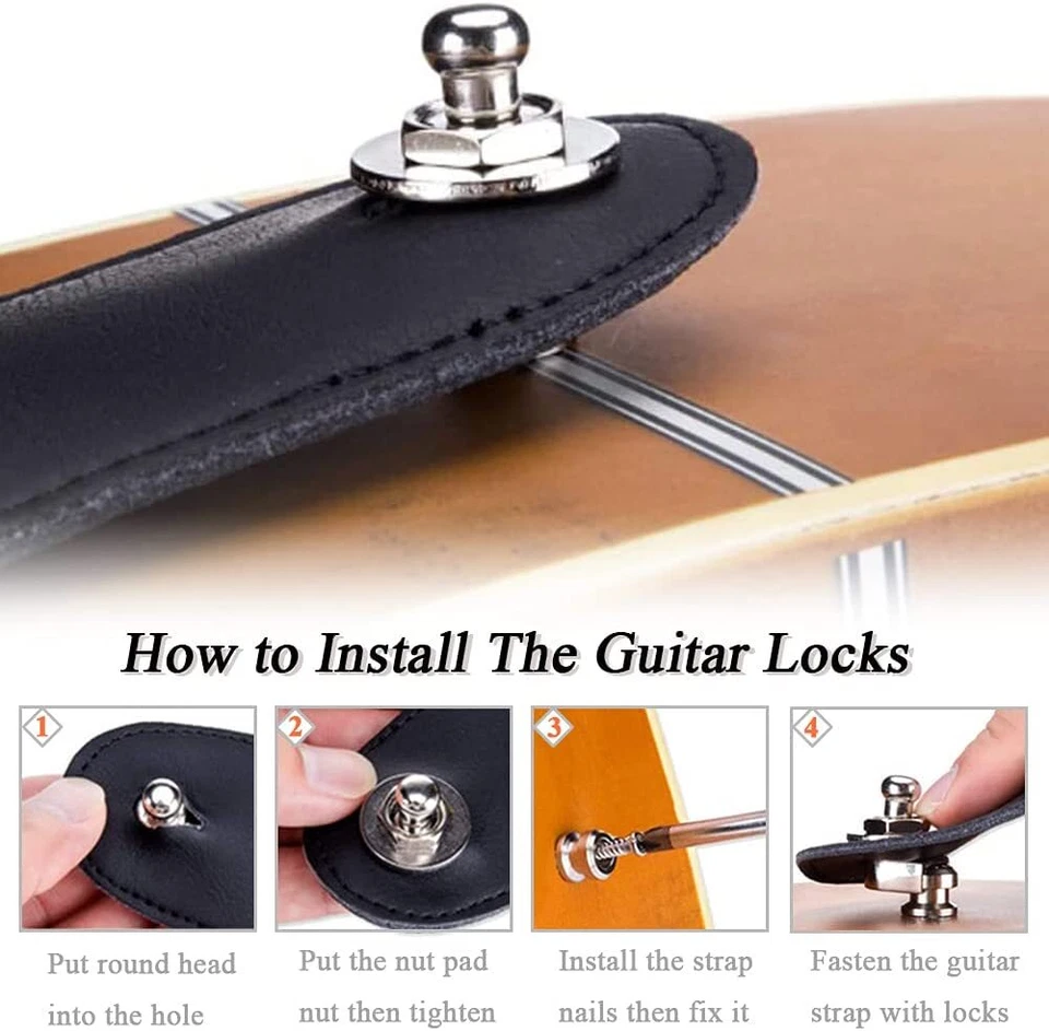 2 peças de alça de baixo para guitarra trava de segurança alça de fixação de metal trava botão de metal - Imagem 3 de 4