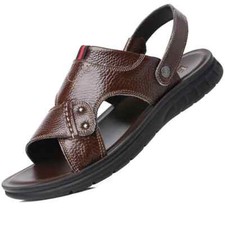 Men's Sandals Slip on Summer Leather Sandals Slippers Outdoor Casual Sandals