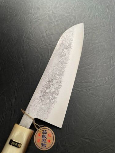 Kanefusa Kitchen Knife Santoku Knife Hammered Design with Buffalo Horn JAPAN NEW - Picture 2 of 11