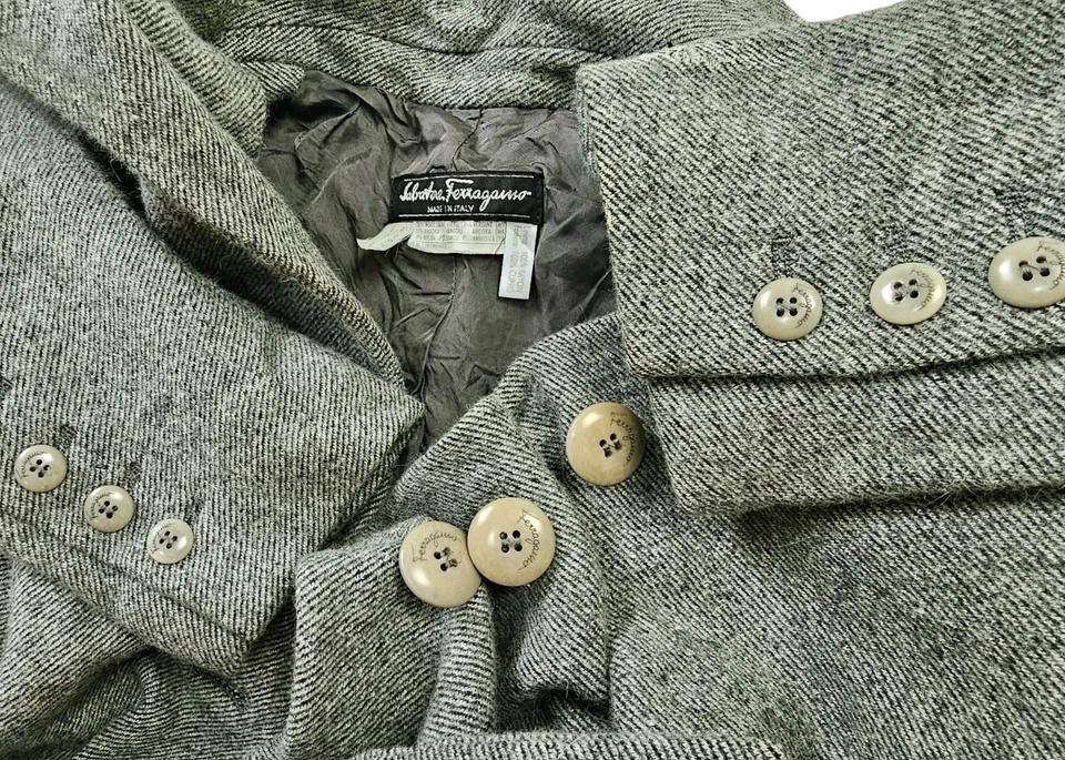 LO ÚLTIMO DE COLECCIÓN ITALIA Mujeres SALVATORE FERRAGAMO LANA GRIS LARGA CIUDAD GABARDINA 6US o S Foto 4 de 4