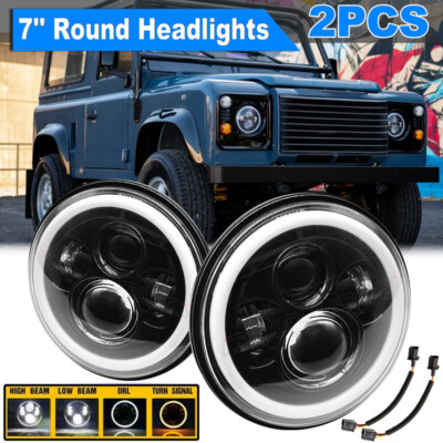 Pair 7 inch LED Round Headlights HI/LO For Land rover Defender 110 90 Rover