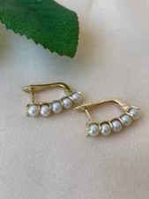 Natural White Pearl 2Ct Round Cut Women's Stud Earrings 14K Yellow Gold Plated