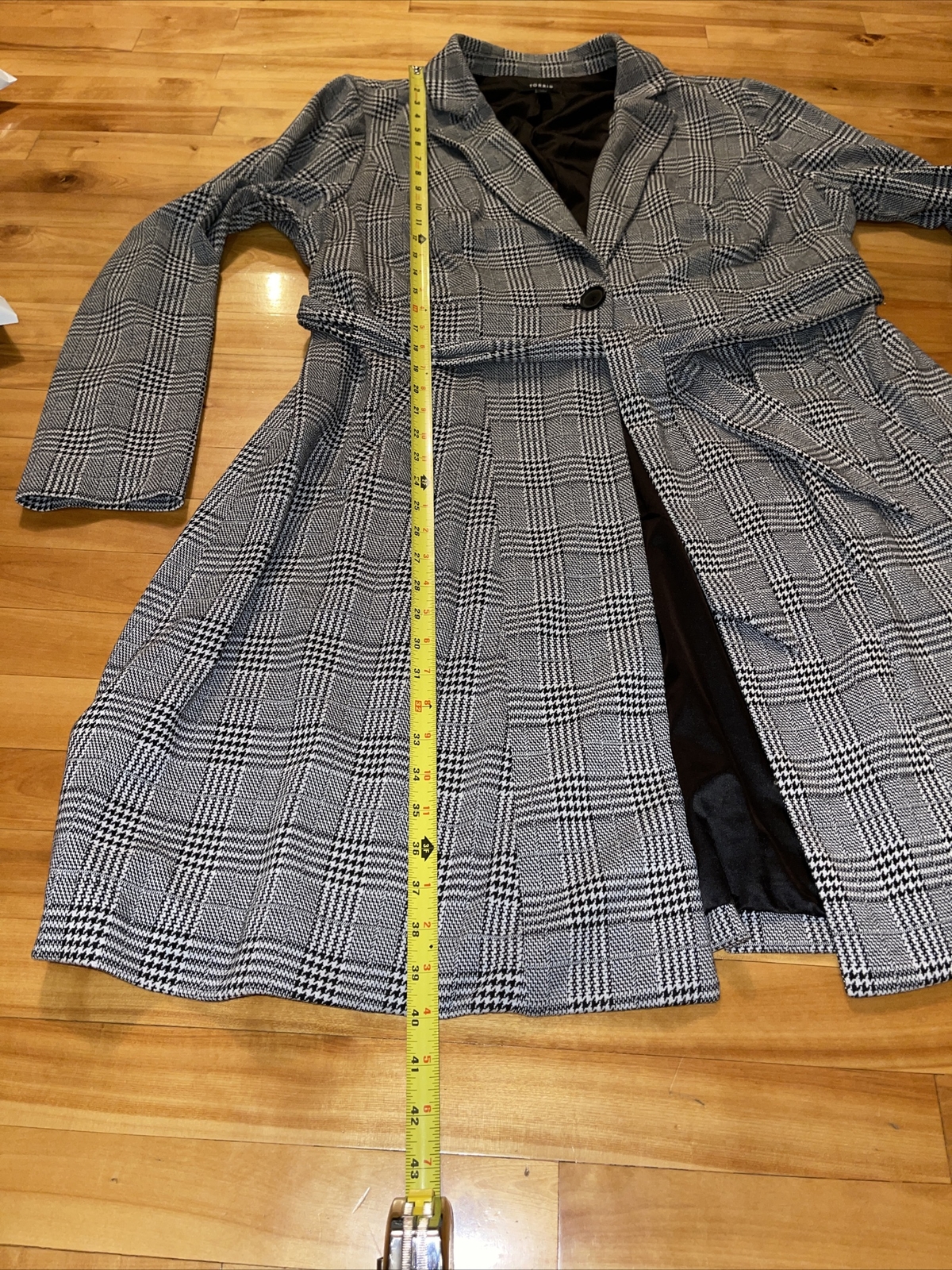 Torrid 2 Black White Textured Plaid Long Blazer Trench Coat One Button