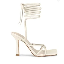 RAYE Lo Leather Heel Sandals in Ivory Women's Size 8 Flared Heel