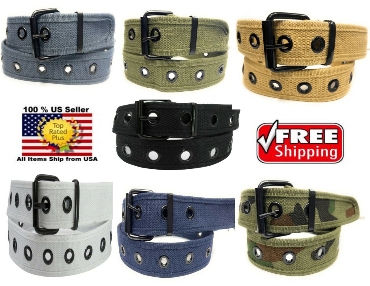 Men Women Hole, Row Grommet Stitched Canvas Fabric Military Web