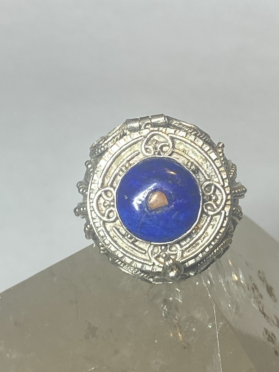 Poison ring Size 8 sterling silver blue lapis lazuli women  display picture 1