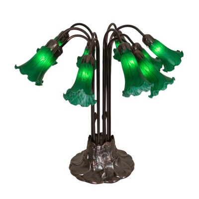 Meyda Lighting 22''H Green Pond Lily 10 Light Table Lamp, Green - 14382