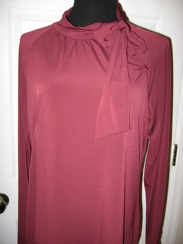 Attention, Rich Burgundy,Blouse,Adjust Tie Neck,Long Sleeve,Polyester/Spandex,XL - Picture 3 of 9