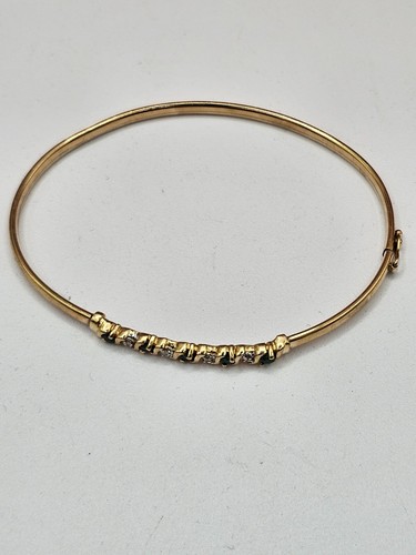 Vintage 10K yellow gold Diamond Emerald bracelet - Picture 4 of 14