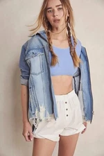 NWOT Free People Ultra Stretchy Seamless Micro Crop Top in All Board Blue Sz M/L