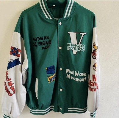 Men's Varsity Jacket Size Large, Racing Coat with Button-Up Closure