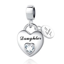 Daughter Dangle Charm Heart Birthstone Bead for Bracelet Women Gift