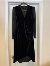 H by Halston Black Velvet Sheer-Sleeve Wrap Dress size large