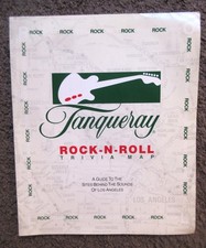 ART FEIN TANQUERAY GIN 1991  L.A. ROCK & ROLL TRIVIA MAP VG+ 24" x  19" UNFOLD