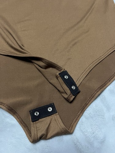 GAZE Sleeveless Brown Bodysuit Womens Size L Spaghetti Straps Tank Soft Drape - Picture 4 of 21